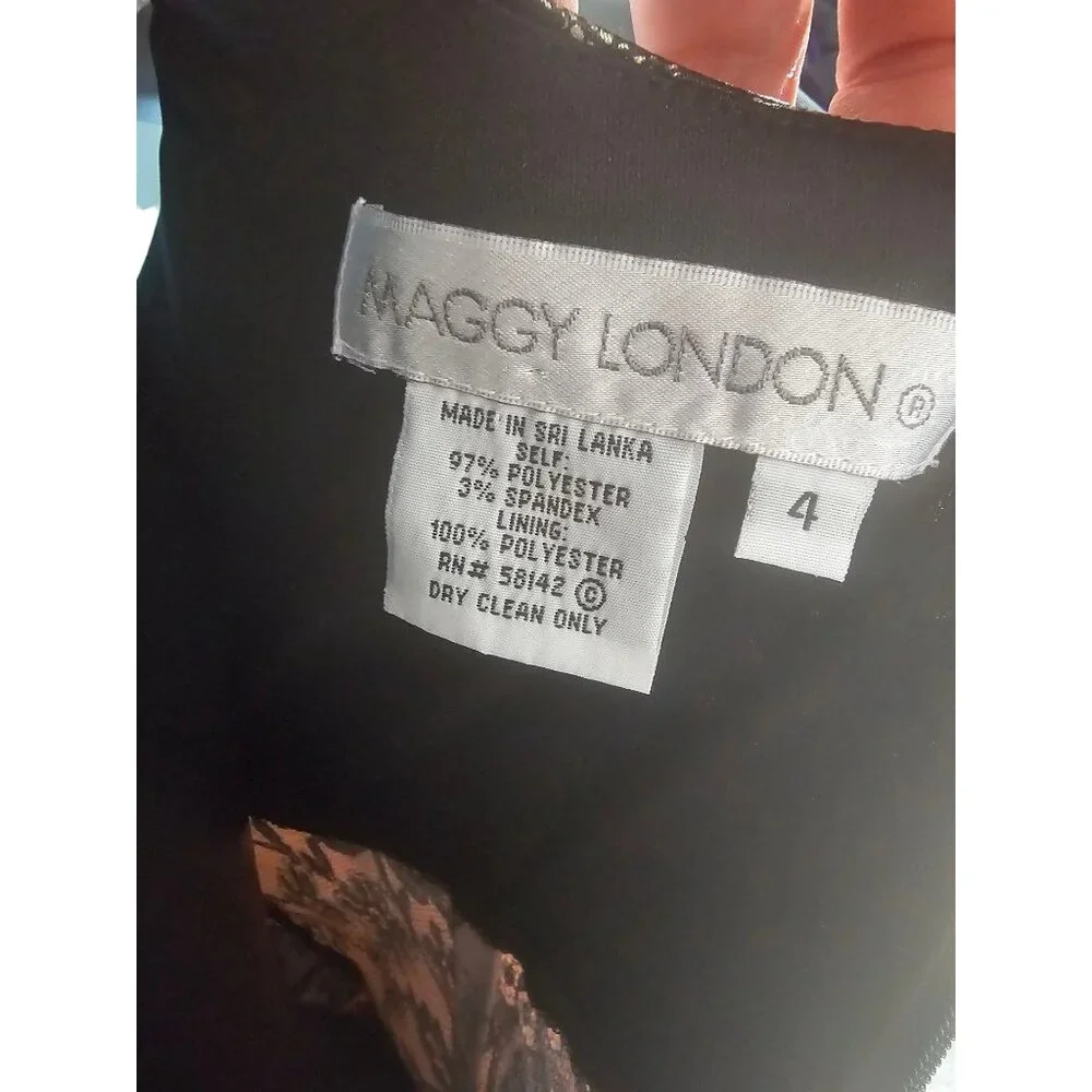 Silky Satin Lace Print Sheath Dress - Maggie London - Picture 8 of 8